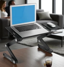 T8 Laptop Table with 2 Cooling Fans – Black, Foldable for Bed or Sofa