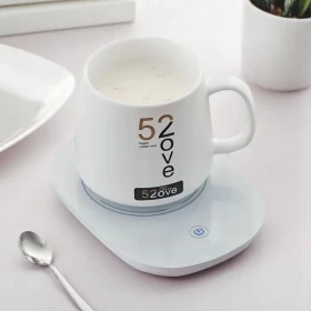 Coffee Cup Warmer Plate with Cup and Spoon