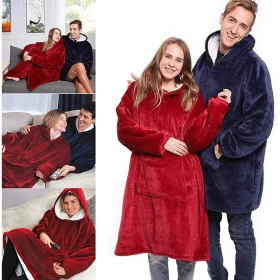 Oversized Blanket Hoodie with Sherpa Lining Warm Wearable