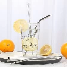 Set of 6 Stainless Steel Drinking Straws  with Cleaning Brush