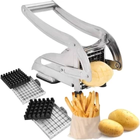 Stainless Steel French Fry Cutter with 2 Interchangeable Blades