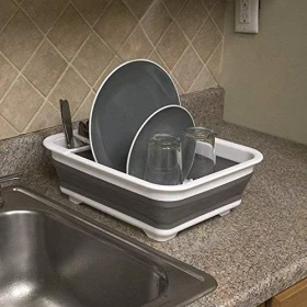 Home Basics Easy Storage Collapsible Dish Rack with Cutlery Holder