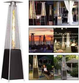 3-Glass Tube Pyramid Patio Gas Heater Powerful Outdoor Heating 13,000W