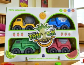 Cartoon Friction System Kinetic Truck Set – 4 Pcs