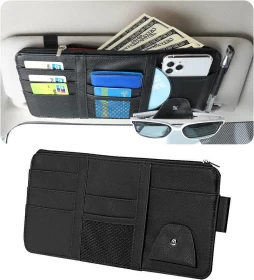 Car Sun Visor Organizer – Multi-Pocket PU Leather Storage (Black)