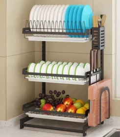 Dish Drying Rack 3 Tier Black Stainless Steel Kitchen Storage Organizer