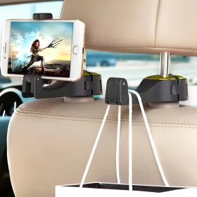 Car Headrest Hook with Foldable Phone Holder