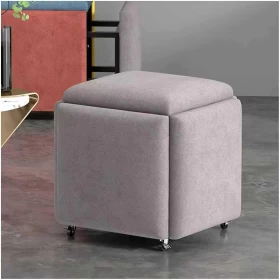 Footstool 5-in-1 Cube Nesting Ottoman Stool – Stackable Sofa Chair with Castors