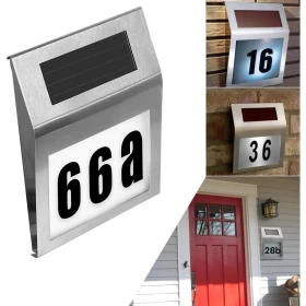 Solar LED House Address Number Light Waterproof Wall Sign -20x18cm