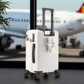 Smart Hard Shell Cabin Luggage – USB Port, Cup Holder, Front Laptop Compartment (58x37x24cm)