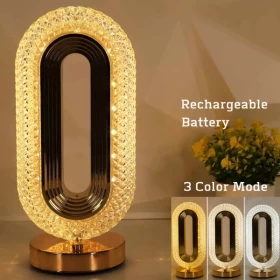 Modern Luxury Oval USB Rechargeable Crystal Table Lamp – Elegant LED Night Light