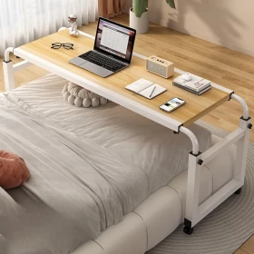 Adjustable Overbed Rolling Table with Locking Wheels for Bed -120 to 195cm