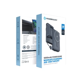 Powerology 5000mAh Power Bank with Magnetic Wireless Charger Car Mount – Drive & Charge Seamlessly!