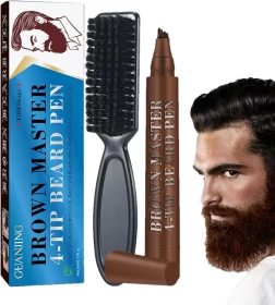 Waterproof Beard Filling Pen with Beard Brush – Brown